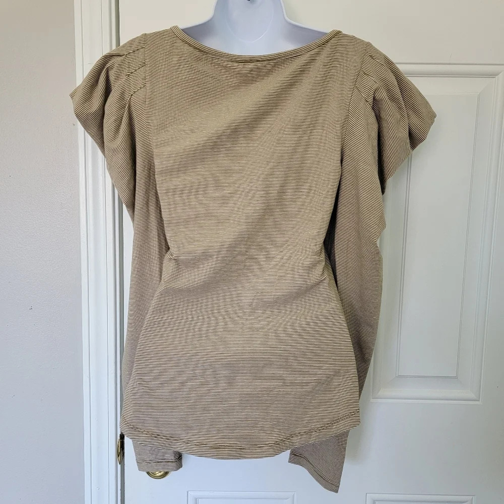 Free People Penelope Ruffle Shoulder Tan White Striped Long Sleeve Shirt Size S - Picture 6 of 11